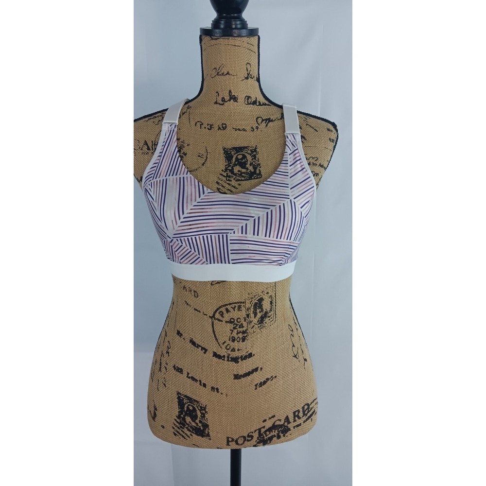Calia By Carrie Underwood women's Striped Sports Bra laced Racerback Small AA373
